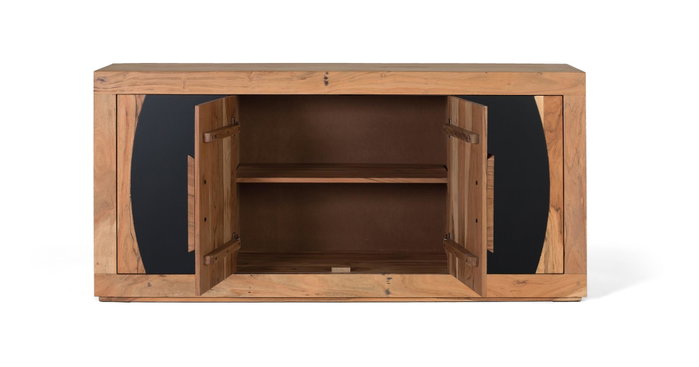 GINER Y COLOMER Aparador de madera de acacia con 4 puertas, Natural y negro